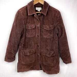 Petite Sophisticate Brown Corduroy Fleece Lined Jacket MD